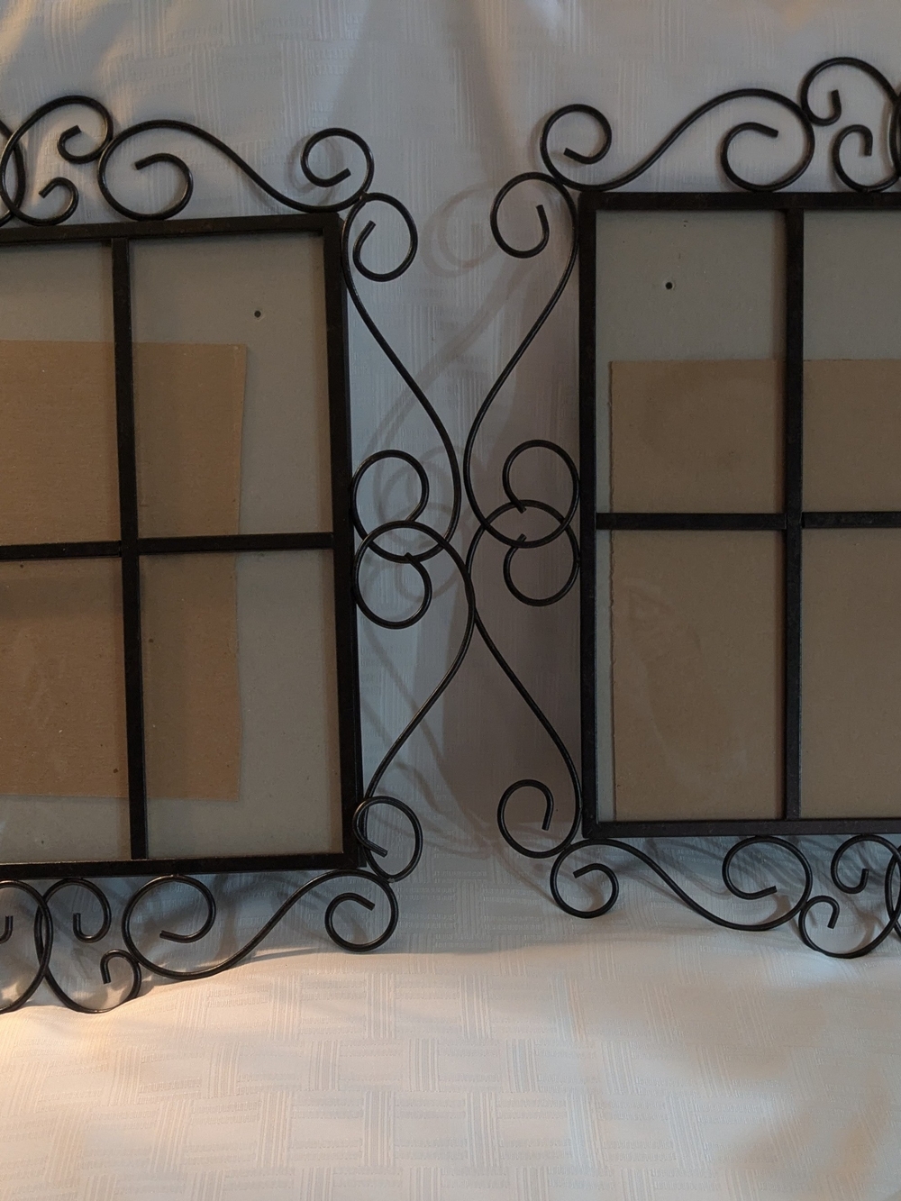 Set of 2 Vintage Wrought Iron Scrollwork Window Pane Collage Picture Frames 18"